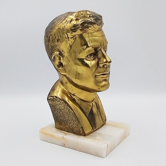 1960s John F. Kennedy JFK Bust Sculpture in Bronze and Marble. Made in USA - Picture 4 of 9